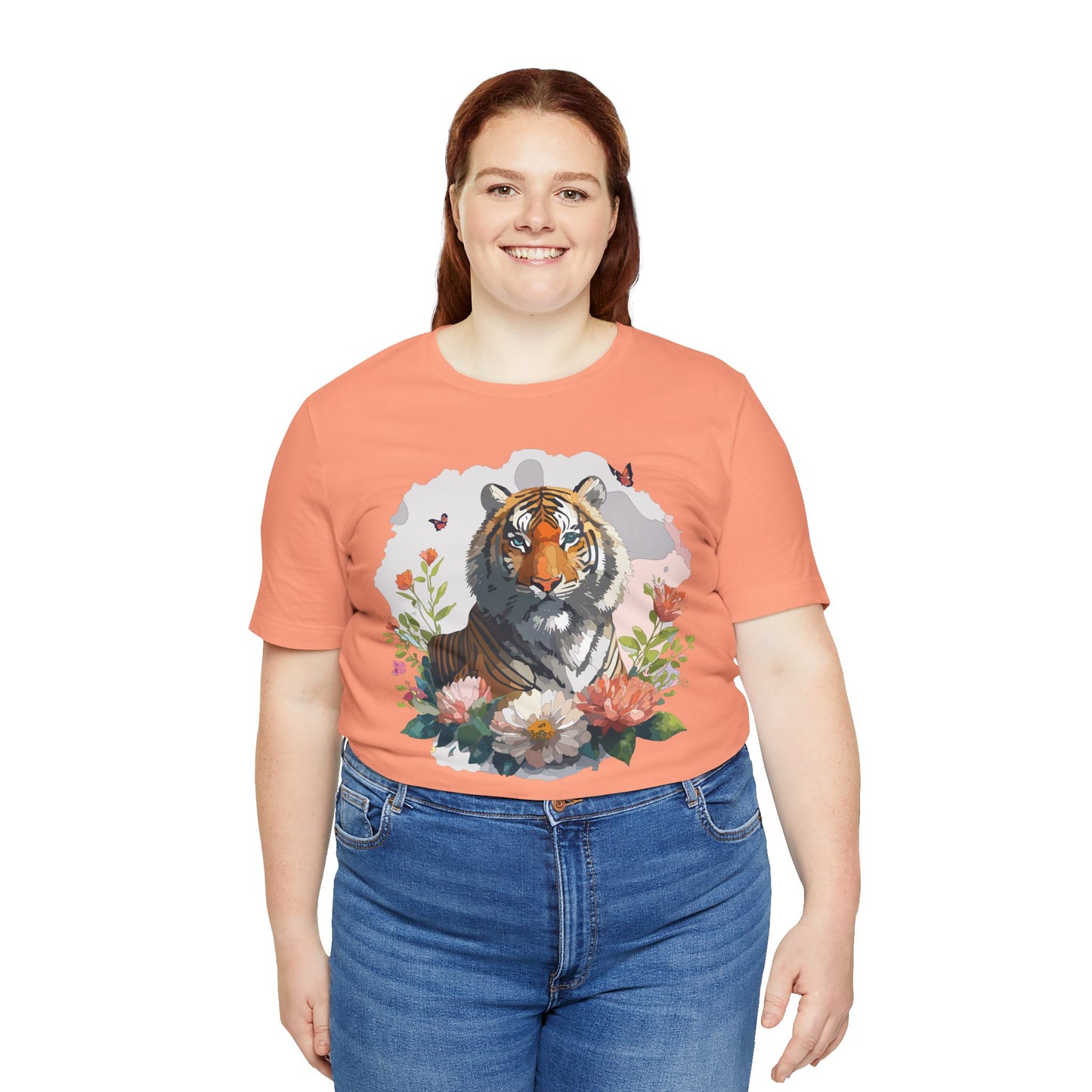 Floral Tiger Graphic Tee, Animal Shirt, Tiger Shirt, Flower Top, T-Shirt with Animal, Art Design