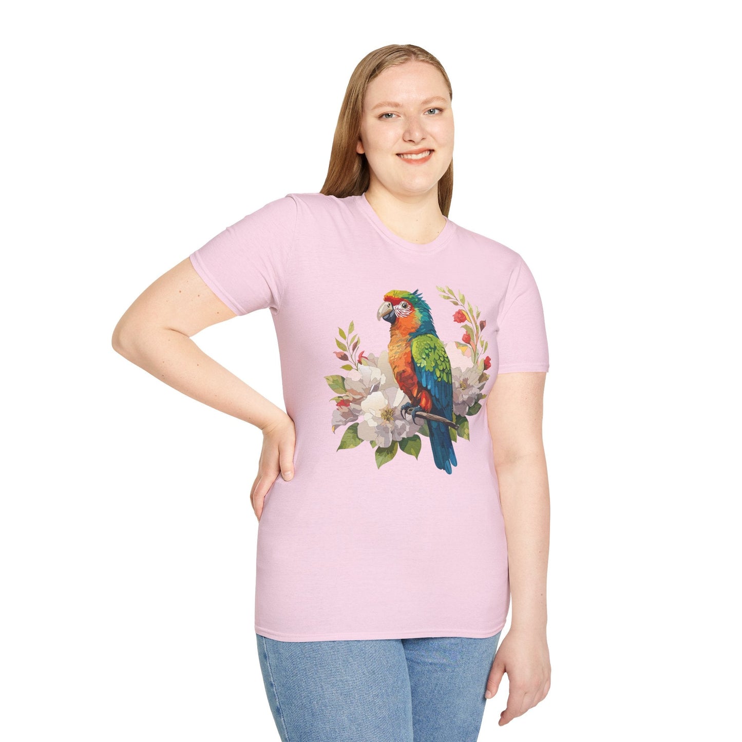 Floral Bird T Shirt Unisex Softstyle Gildan 64000 Graphic Tee With Animal Design