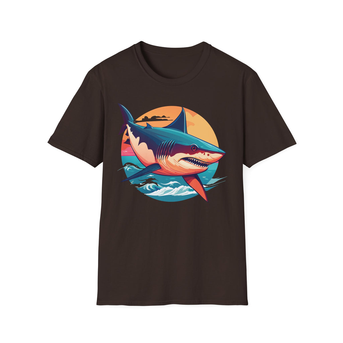 Retro Shark Sunset T-Shirt | Ocean Waves | Coastal Beach Tee