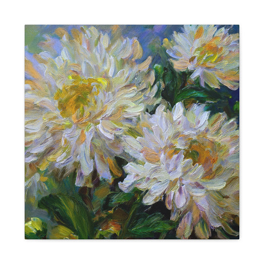 Chrysanthemums Print Canvas, Floral Oil Paint Print 20x20, 24x24, 30x30, 32x32, 36x36 Art Design Pine-Wood Inner Frame MC-160