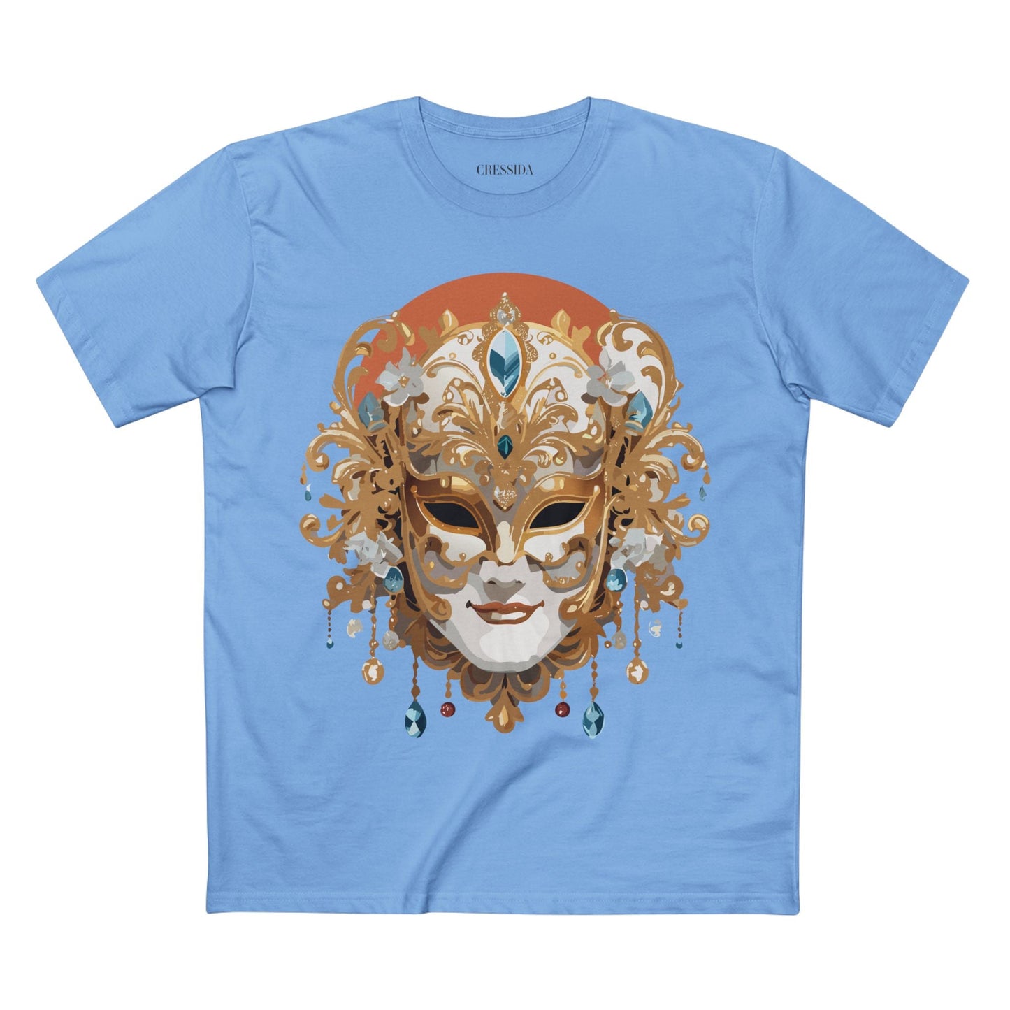 Carnival Mask Graphic T-Shirt Unisex 100 Cotton With Antique Gold Art Design Tee 2