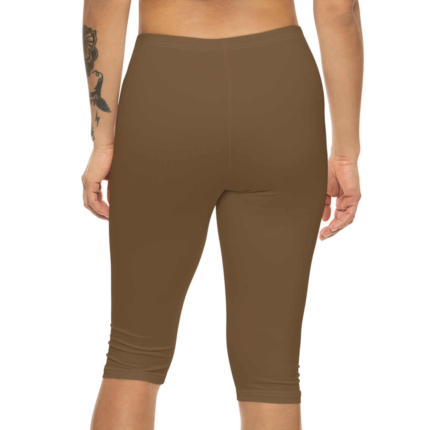 Olive Wood Color Women's Brushed Suede Poly Span Casual Capri Leggings XS-2XL