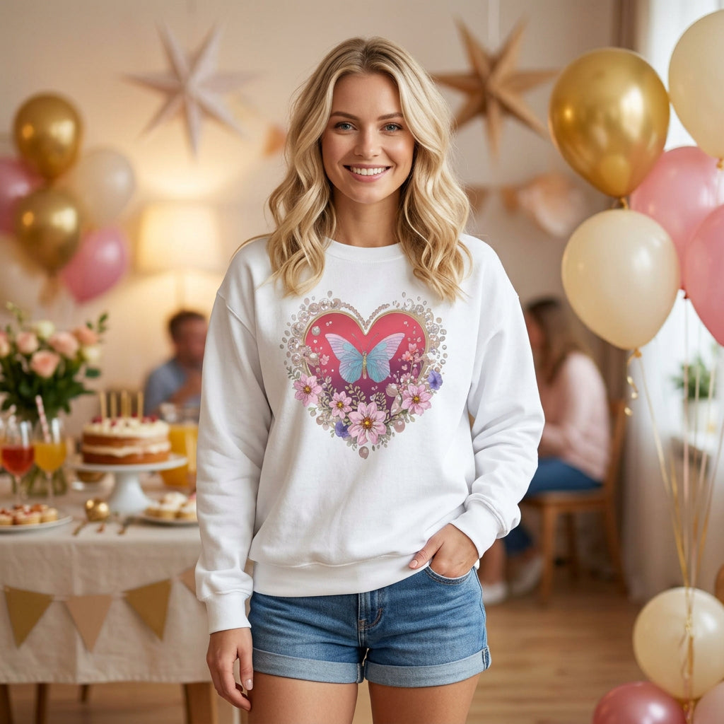Floral Heart Love Graphic Valentine's Day Sweatshirt Unisex 50/50 Cotton-Poly Sweatshirt w42