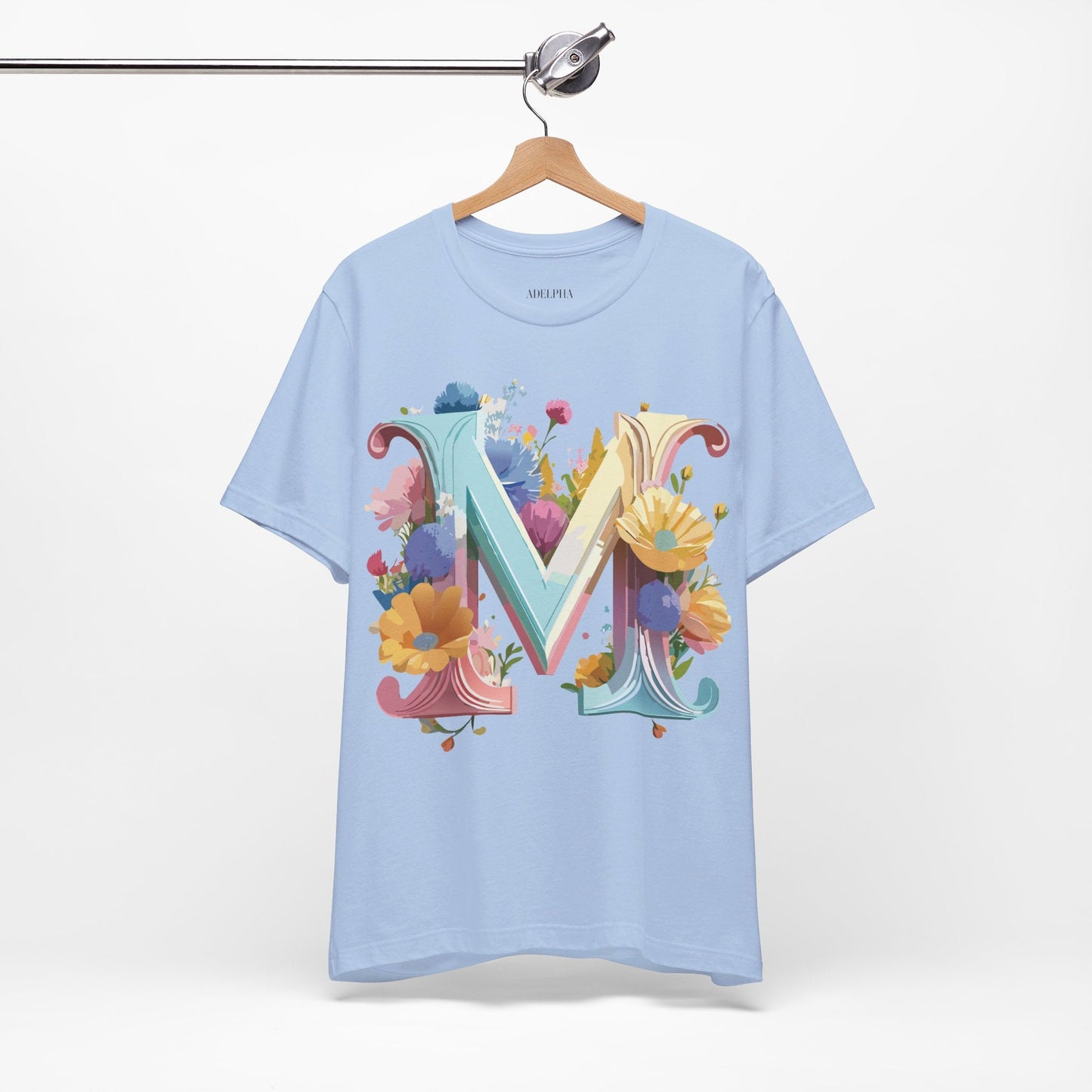 Letter M Shirt Unisex Graphic Tee Adelpha Vintage Inspired Art Design Short Sleeve