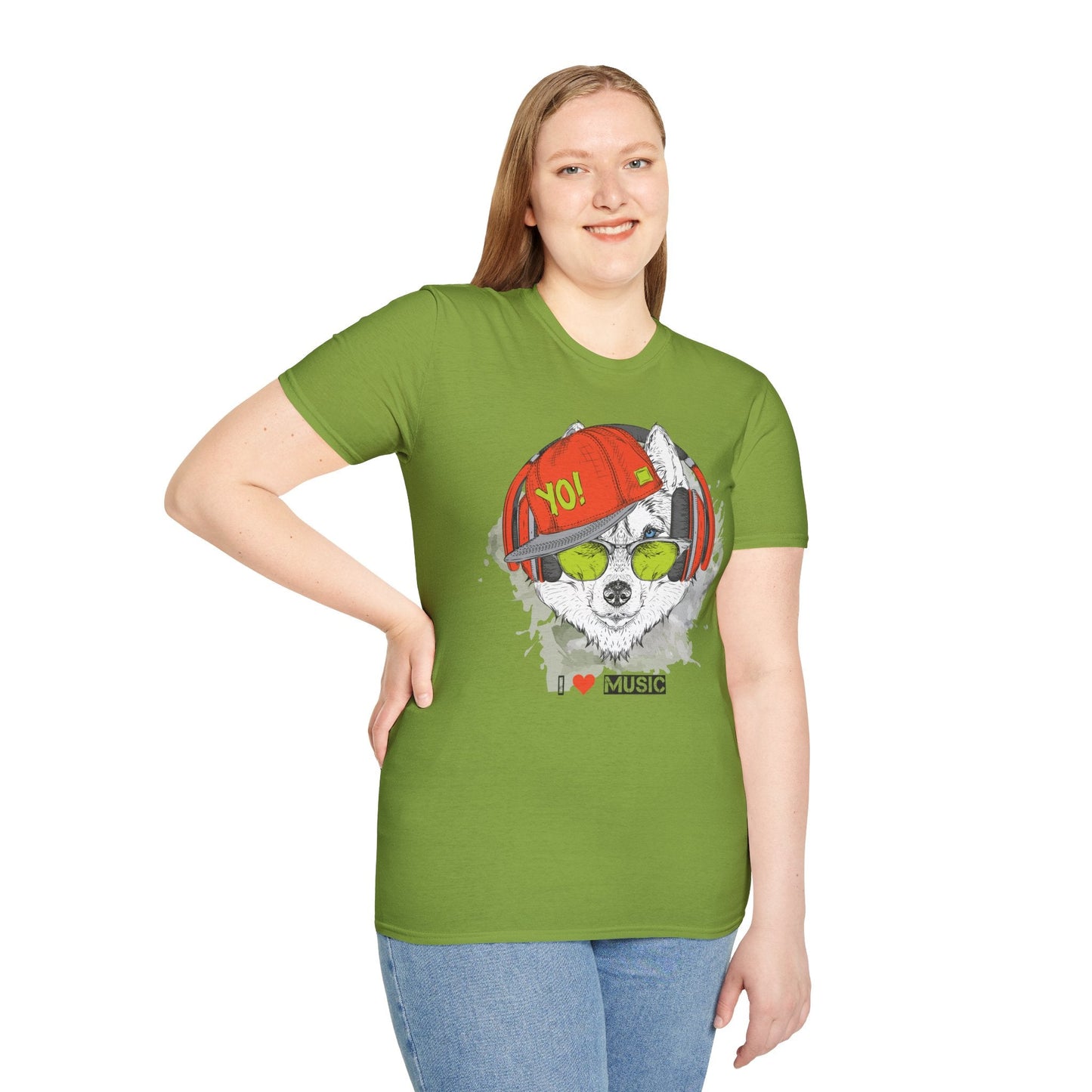 Unisex Music Animals Short Sleeve T Shirt With Headphones For Music Lovers Gildan 64000