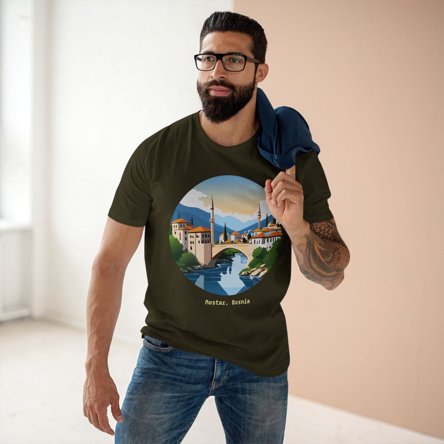 Unisex Travel Shirt Bosnia Edition Tee With Original Art Design By Retro2Nova Premium Cotton
