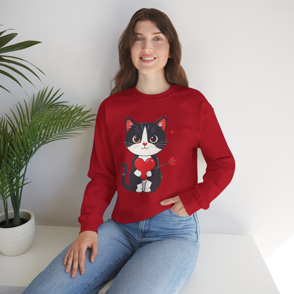 Cat Heart Sweatshirt, Heart Sweatshirt, Cat Sweatshirt, Valentine's Day Sweatshirt, 50/50 Cotton-Poly Animal Sweatshirt 103