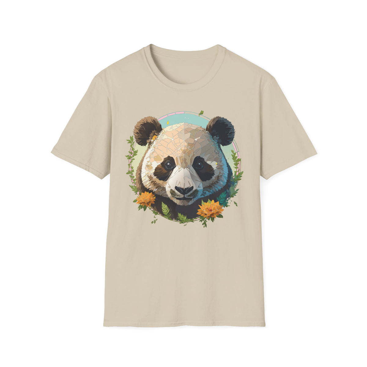 Smiling Panda Face T-Shirt | Floral Bamboo Illustration