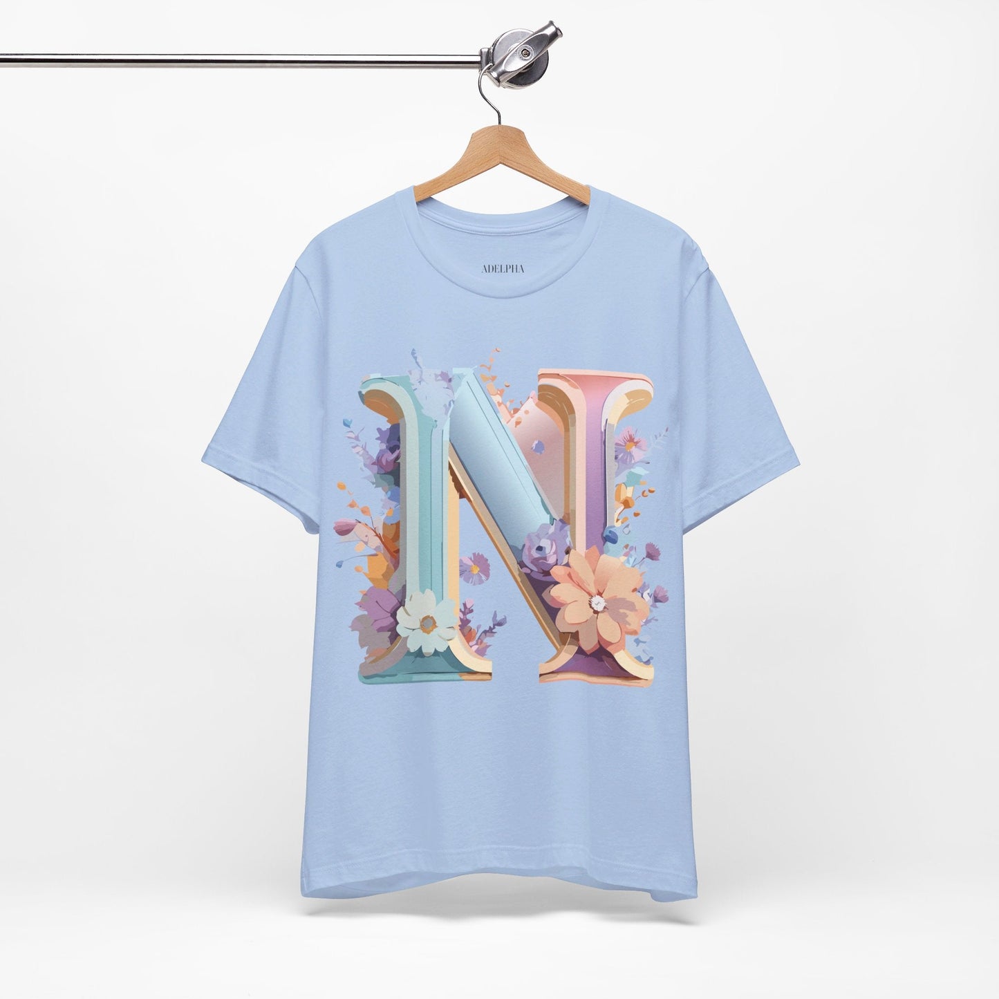 Letter N Shirt Unisex Graphic Tee Adelpha Vintage Inspired Artwork Short Sleeve Premium Cotton