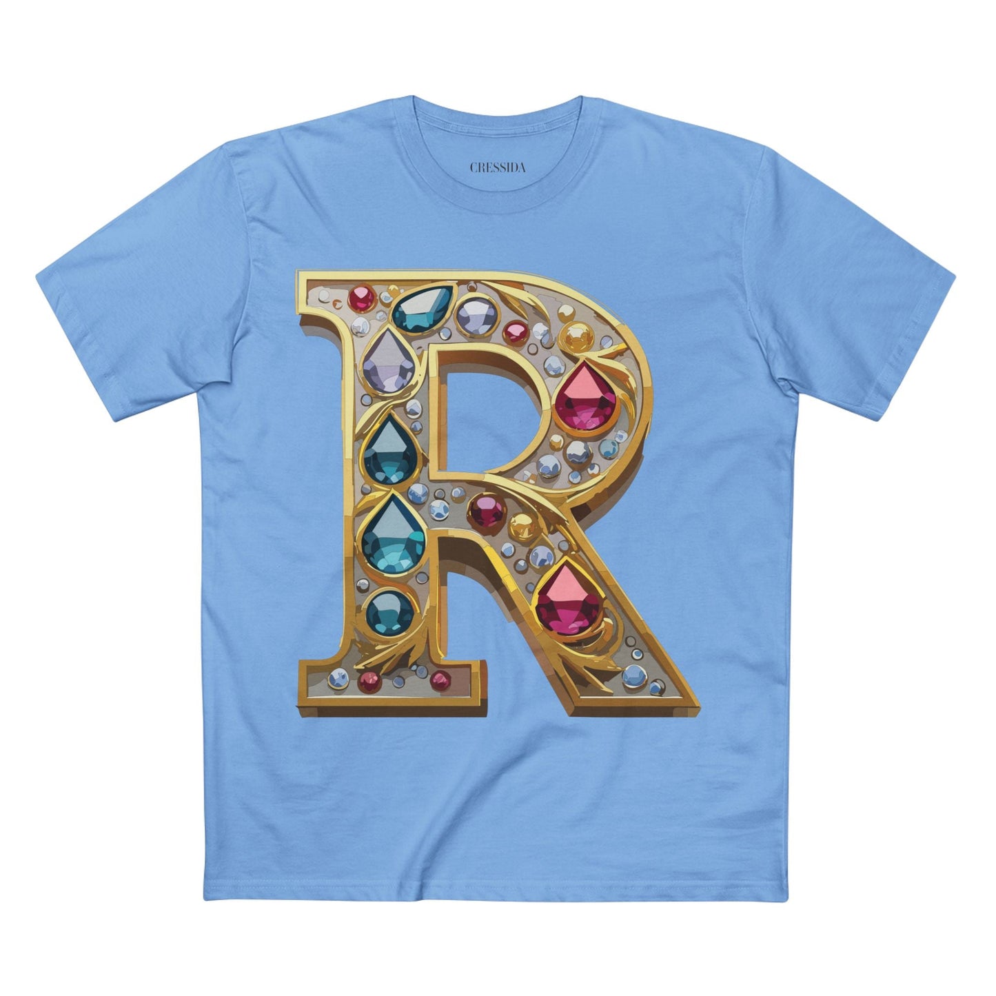 Letter R Graphic Design Tee Unisex 100 Cotton With Antique Gold Letters Artwork T-Shirt