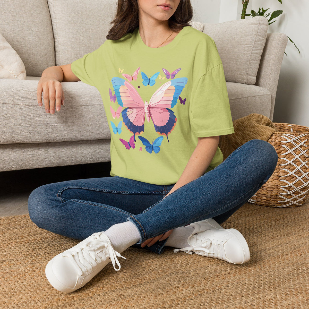 Butterfly Cluster T-Shirt — Pastel Pink & Blue Butterfly Graphic Tee Unisex 100 Cotton Gildan T-Shirt