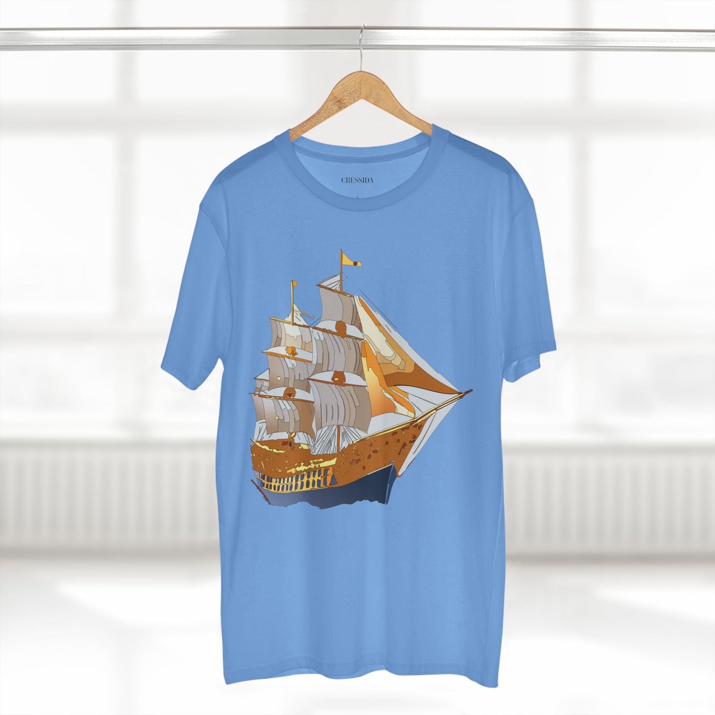 Ship Graphic Unisex 100 Cotton T-Shirt with Gold Frigate Art Design 23