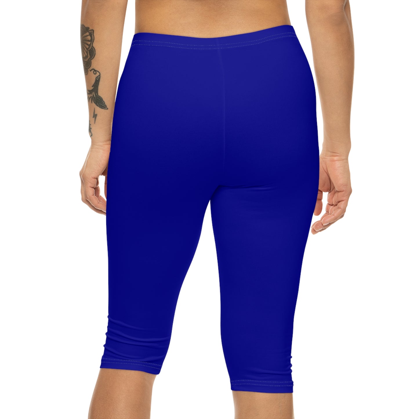 Navy Electric Color Women's Brushed Suede Poly Span Casual Capri Leggings XS-2XL