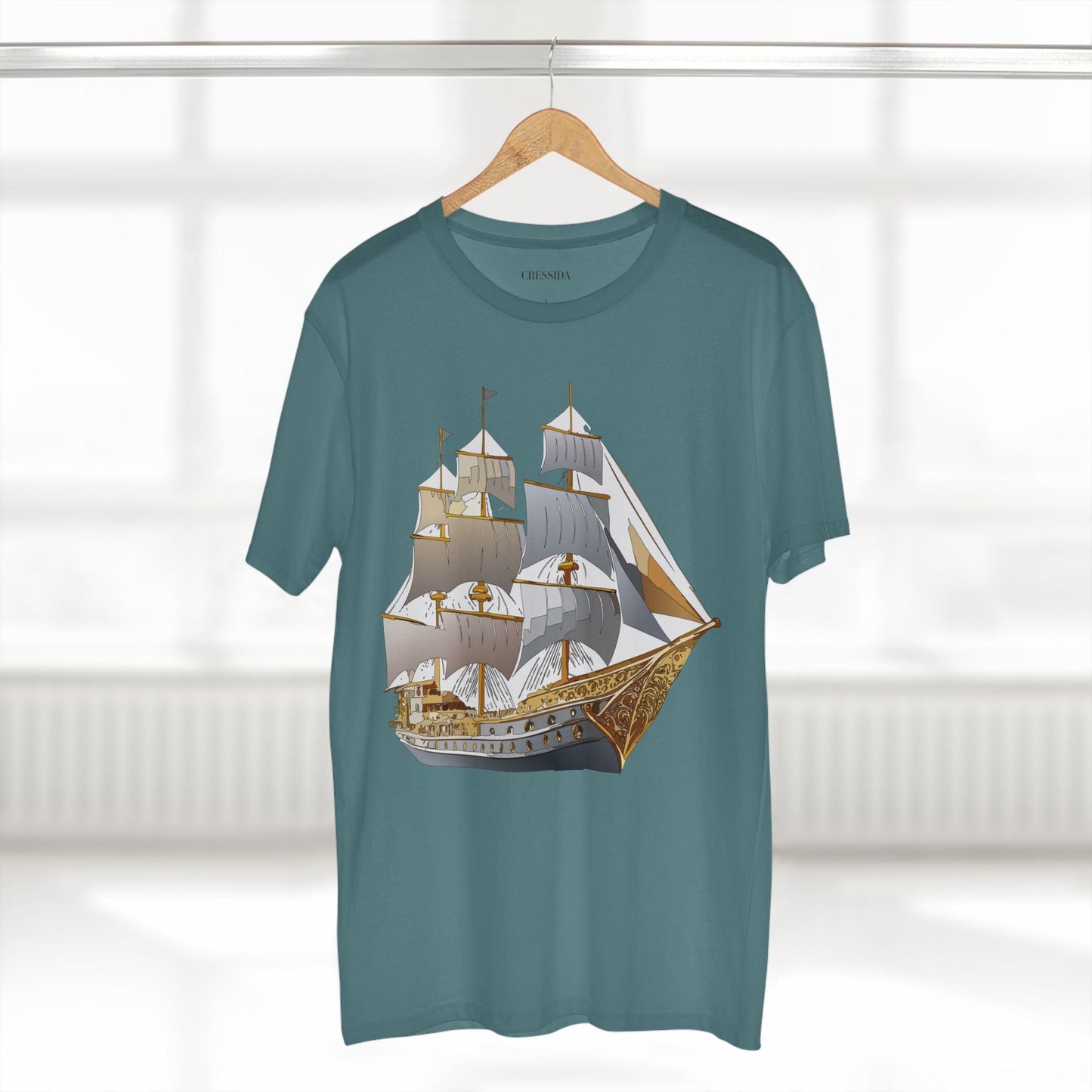 Ship Graphic Unisex 100 Cotton T-Shirt with Gold Frigate Art Design 17
