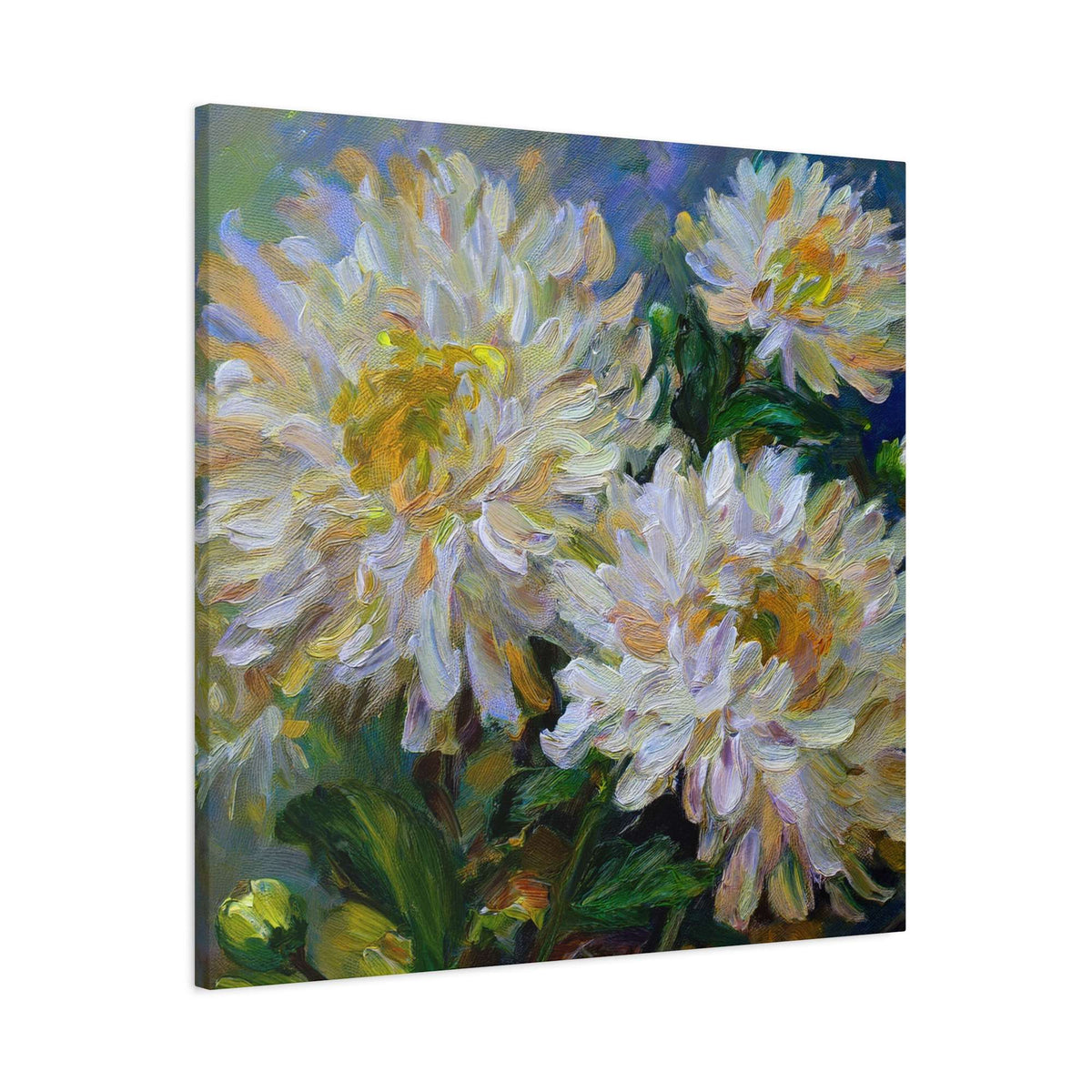Chrysanthemums Print Canvas, Floral Oil Paint Print 20x20, 24x24, 30x30, 32x32, 36x36 Art Design Pine-Wood Inner Frame MC-160