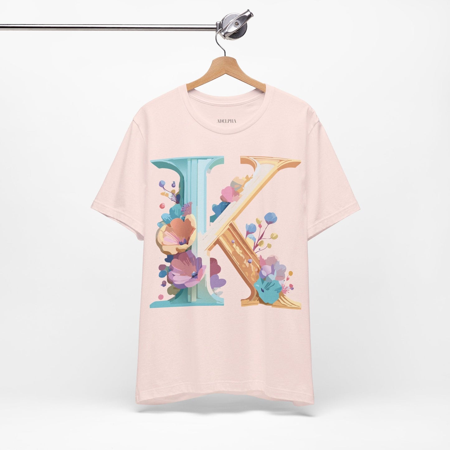 Letter K Graphic Tee Unisex Shirt By Adelpha Vintage Art Design Short Sleeve Collection