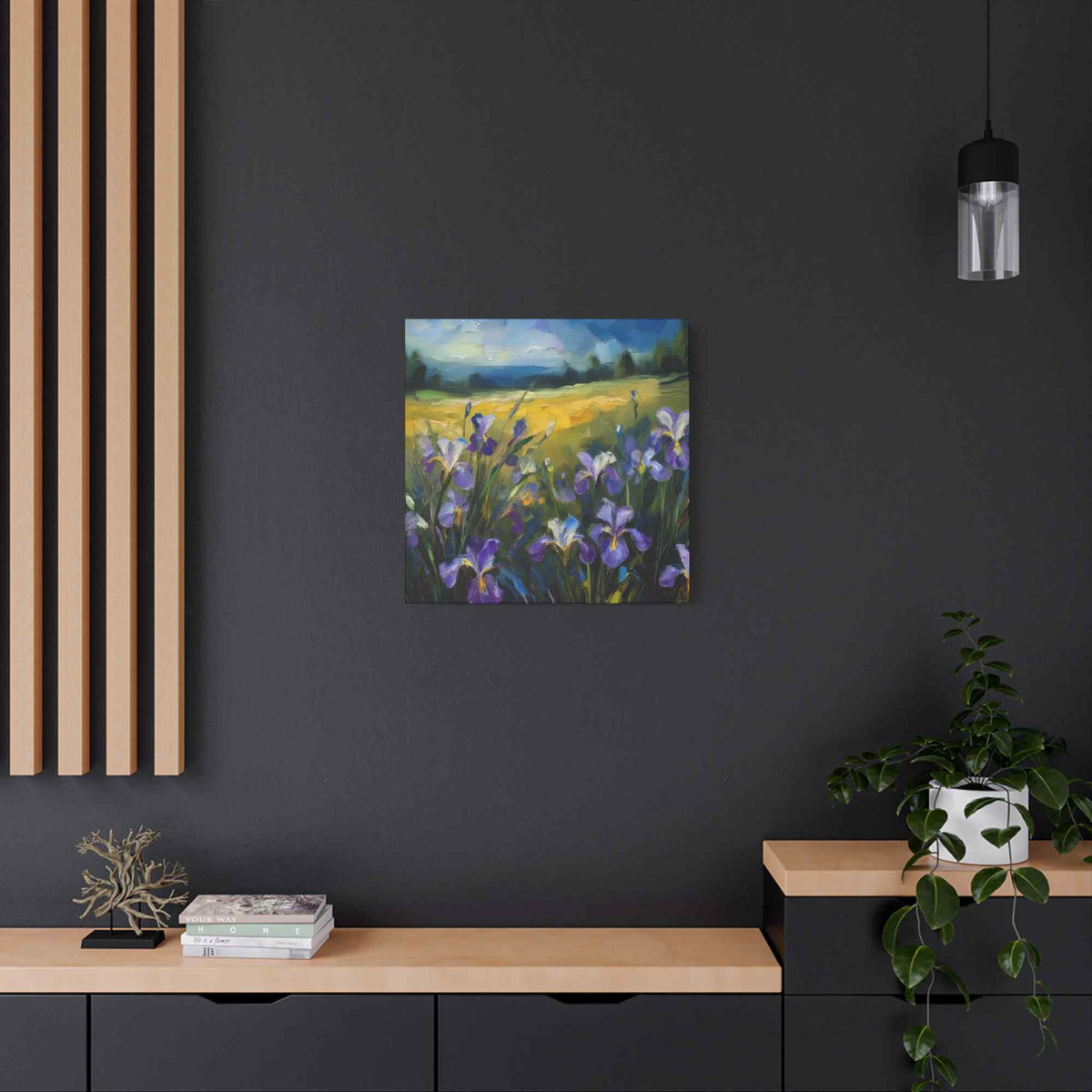 Irises Floral Print Canvas, Floral Oil Paint Print 20x20, 24x24, 30x30, 32x32, 36x36 Art Design Pine-Wood Inner Frame MC-182