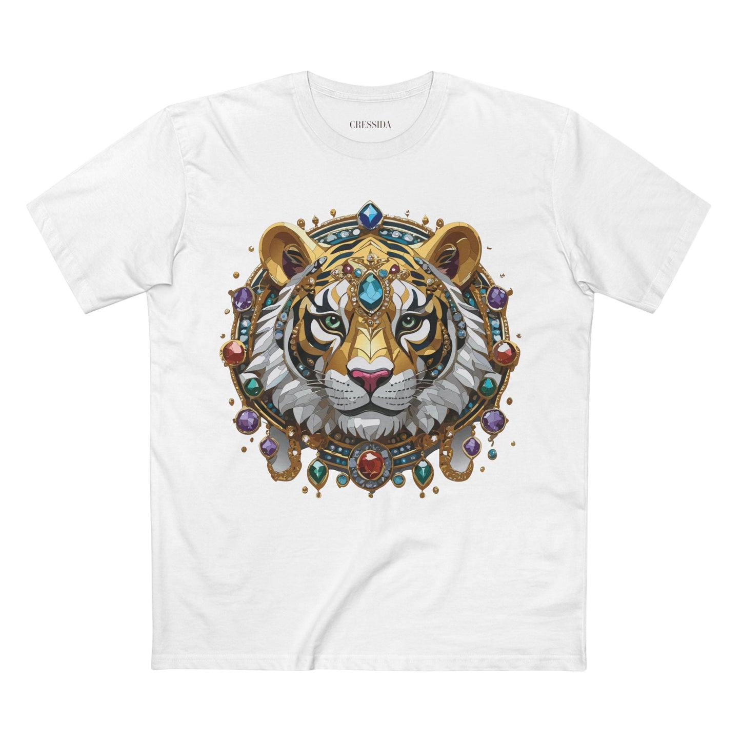 Tiger Graphic Unisex 100 Cotton Tee With Unique Animal Golden Medallion Art Design 52