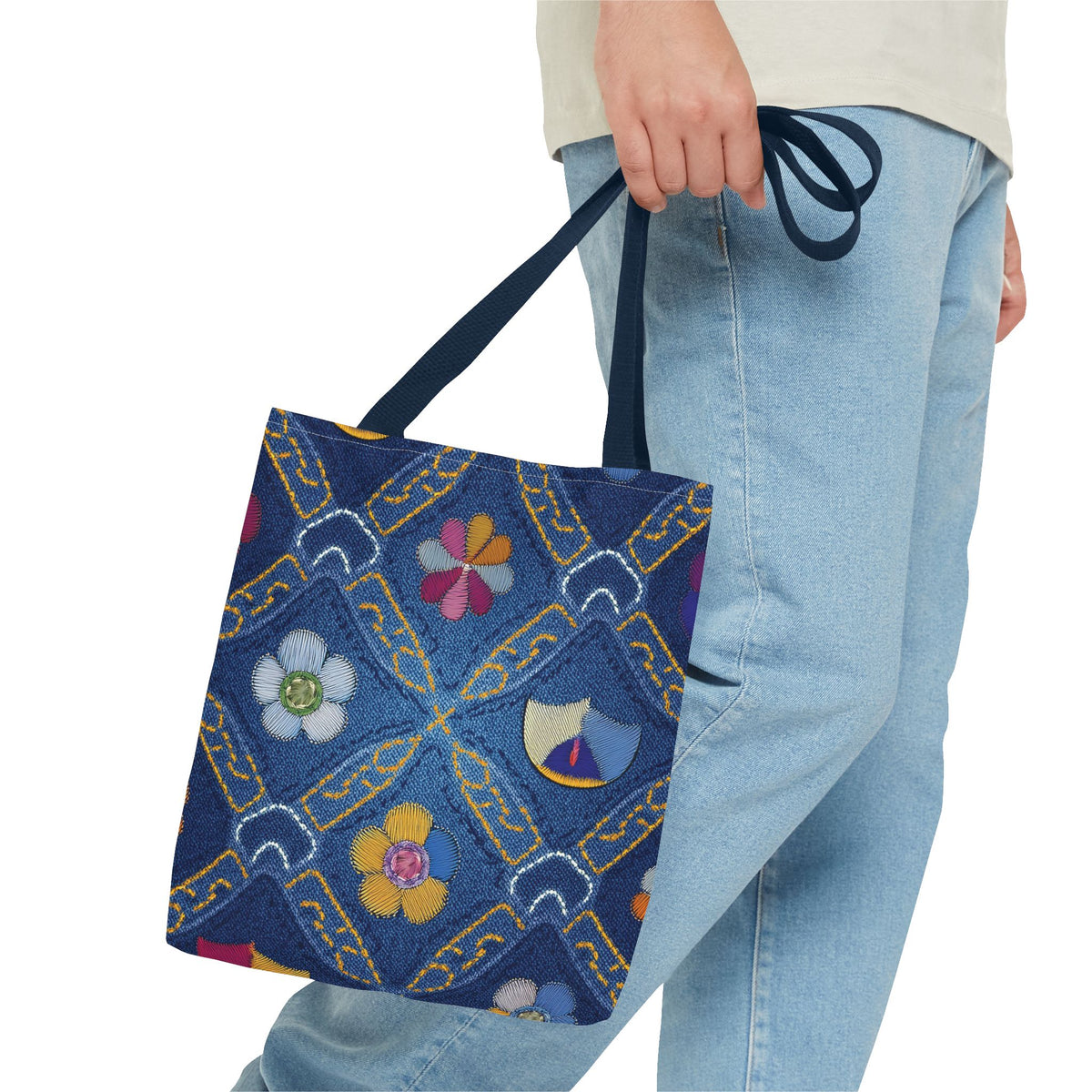Denim Fabric Imitation Print Unisex Canvas Bag Poly Spun 3 Sizes Tote Bag 159-13