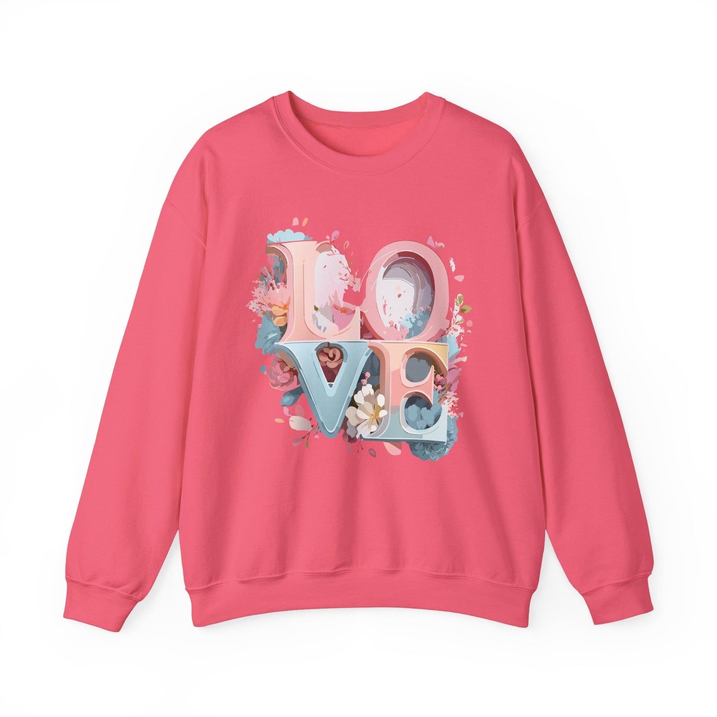 Floral Love Sweatshirt Unisex Crewneck Valentine Day Gift Gildan 18000 Fifty Fifty Cotton Blend