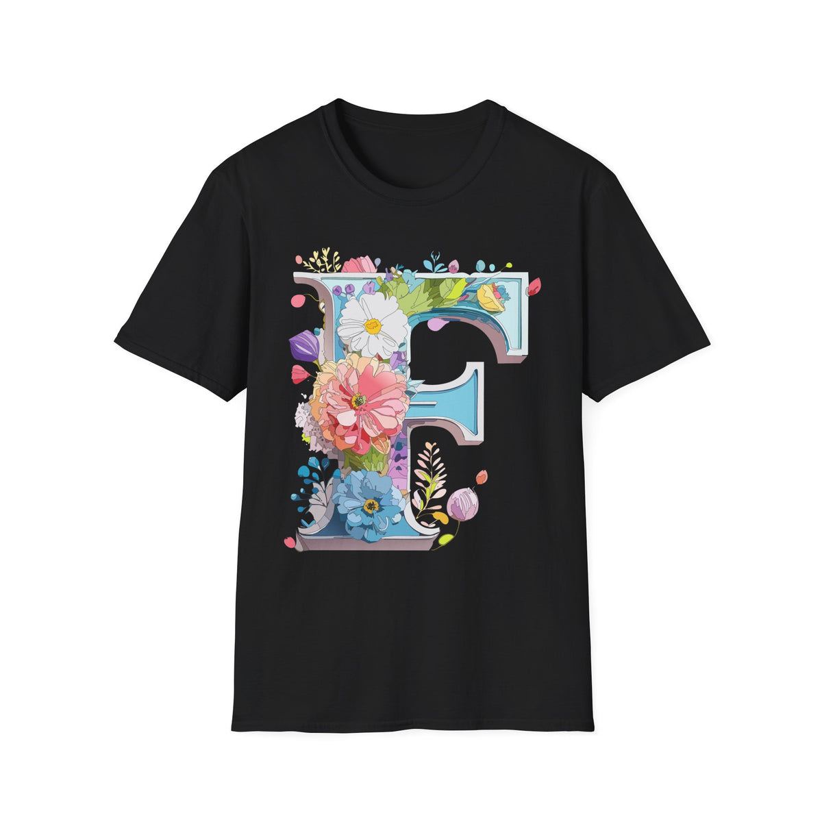 Floral Letter F T-Shirt | Botanical Initial Tee