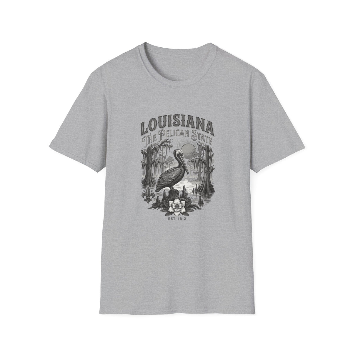 Louisiana Pelican State T-Shirt — Vintage Travel Tourist Graphic Design Unisex 100 Cotton Gildan T-Shirt