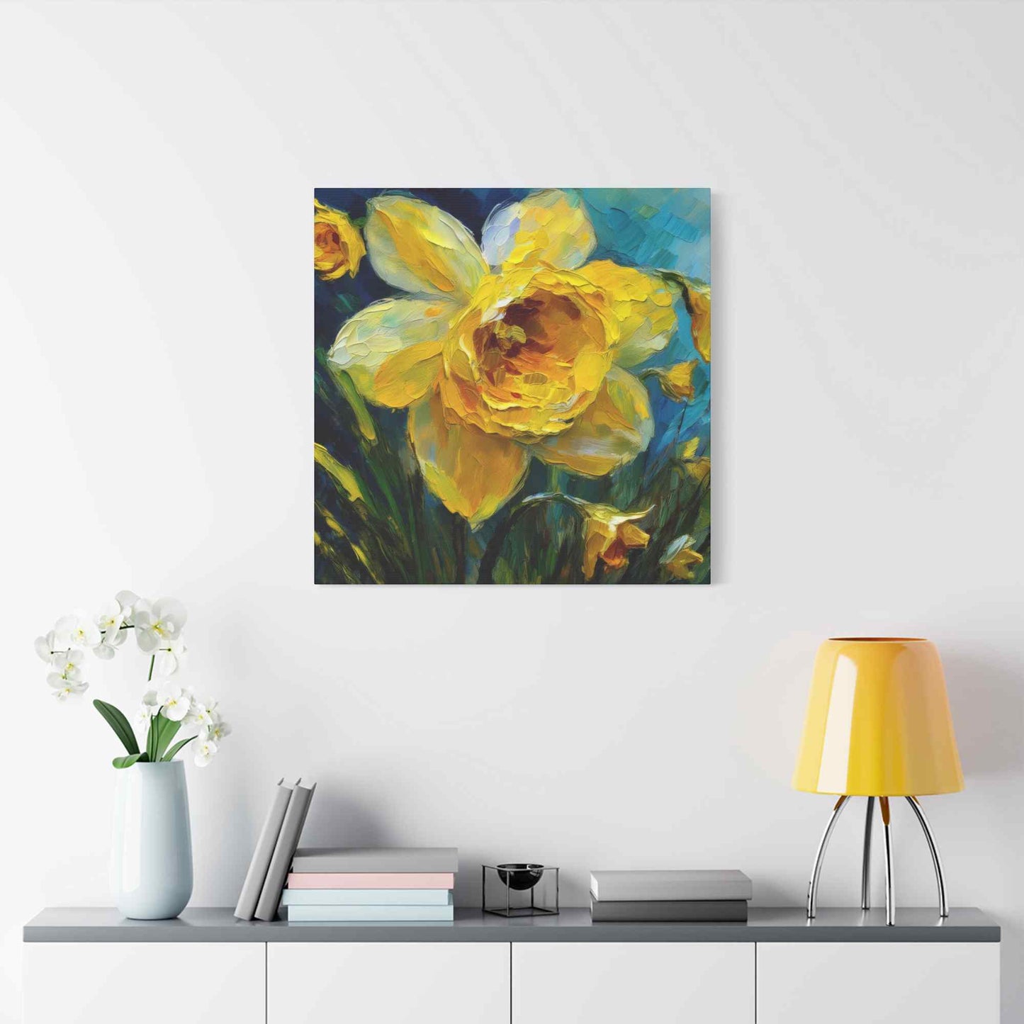 Narcissus Print Canvas, Floral Oil Paint Print 20x20, 24x24, 30x30, 32x32, 36x36 Art Design Pine-Wood Inner Frame MC-179