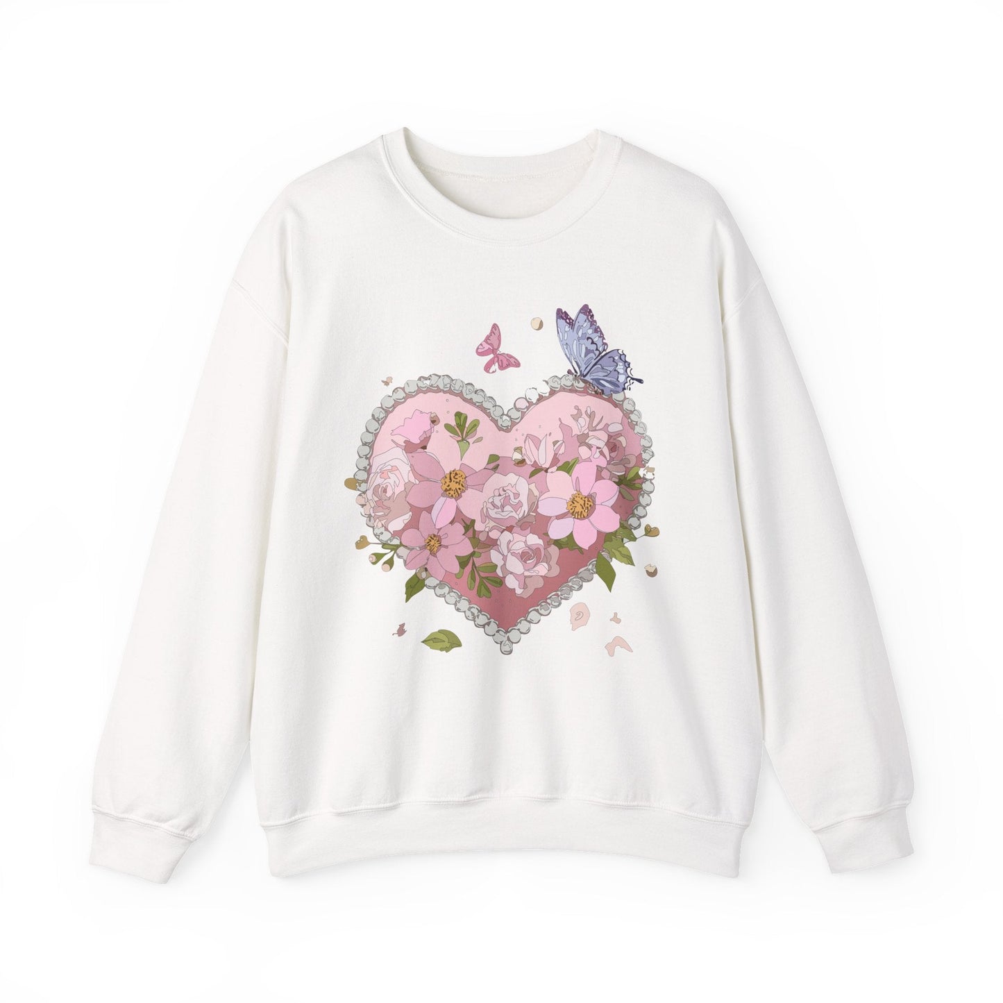 Floral Heart Sweatshirt for Unisex Valentines Day Crewneck Heart Floral Print Gift