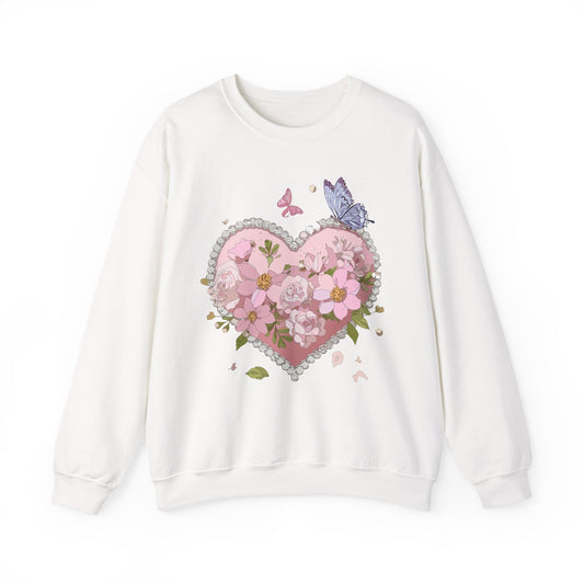 Floral Heart Sweatshirt for Unisex Valentines Day Crewneck Heart Floral Print Gift