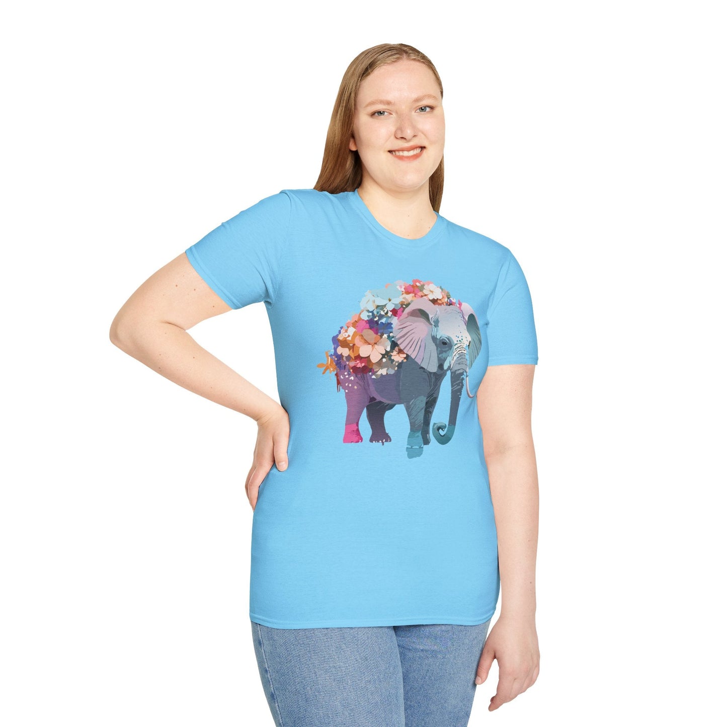 Elephant T Shirt Unisex Softstyle Tee 100 Percent Ring Spun Cotton Animal Design