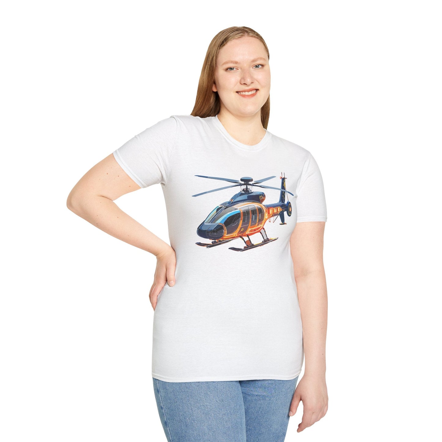 Unisex Helicopter Graphic T Shirt Softstyle 64000 Short Sleeve Chopper Tee For Everyday Comfort