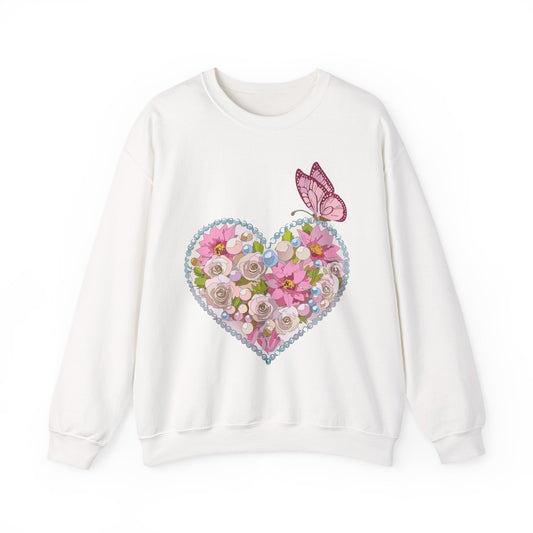 Floral Heart Sweatshirt Unisex Crewneck Valentines Day 50 50 Heavy Blend Gildan 18000