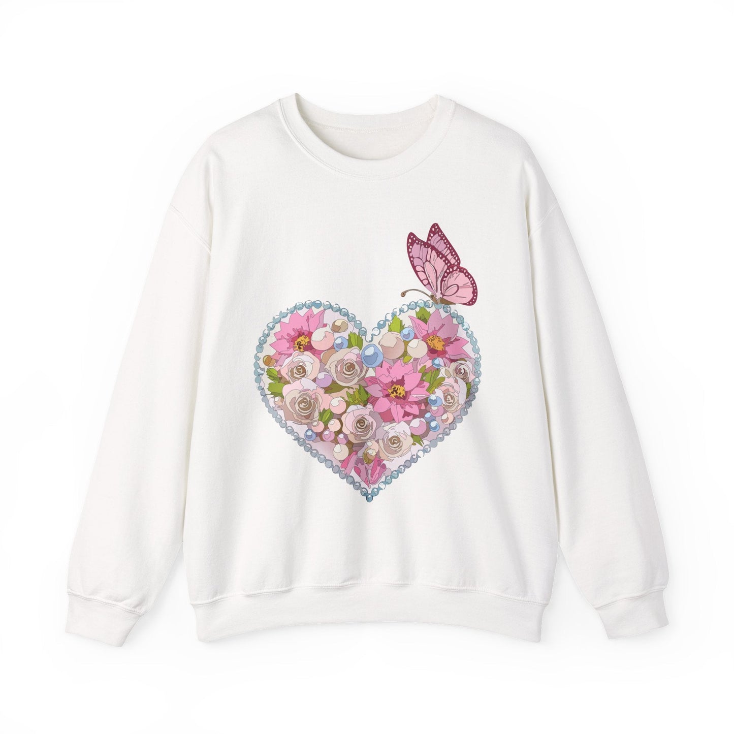 Floral Heart Sweatshirt Unisex Heavy Blend Crewneck 50 Cotton 50 Polyester Valentine's Day