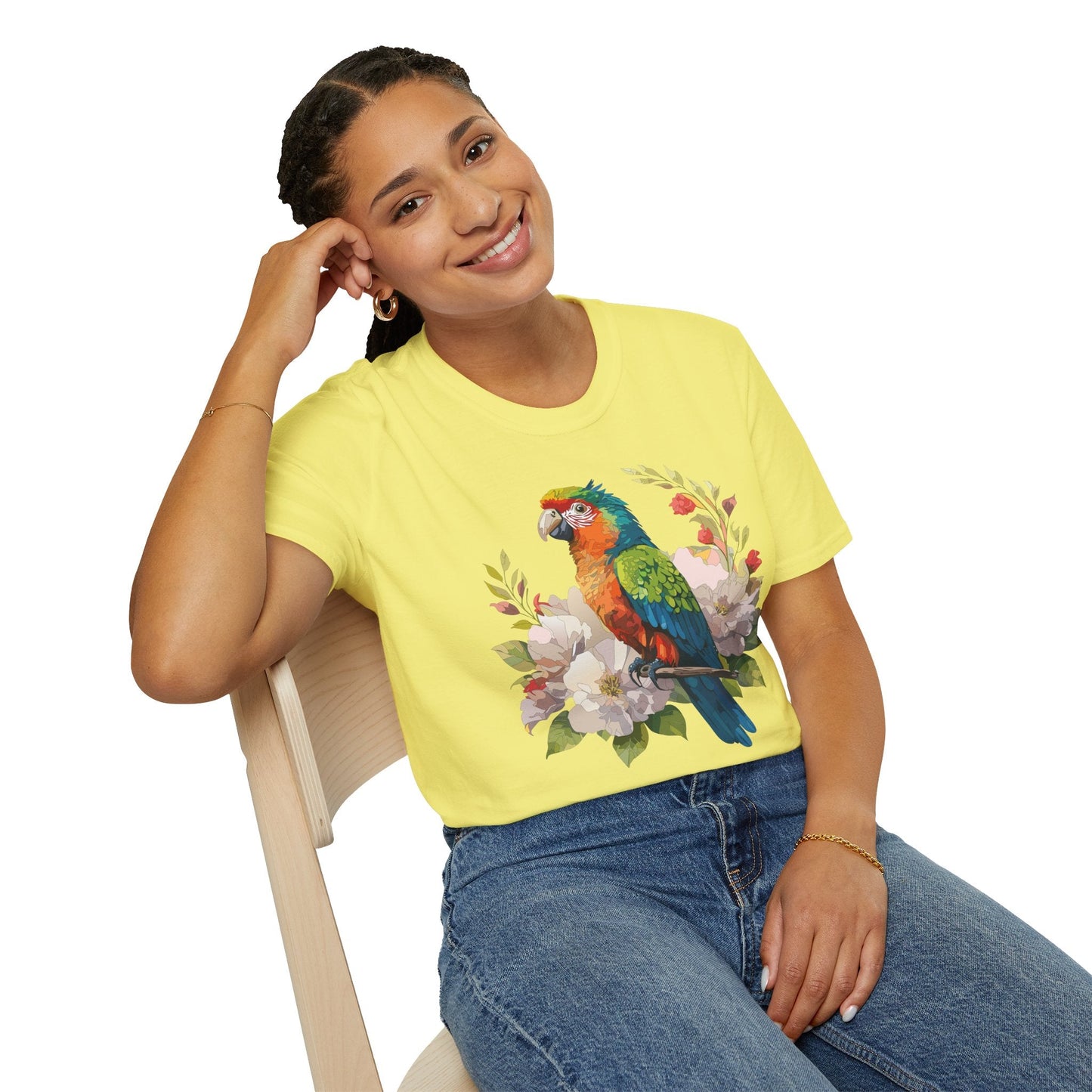 Floral Bird T Shirt Unisex Softstyle Gildan 64000 Graphic Tee With Animal Design