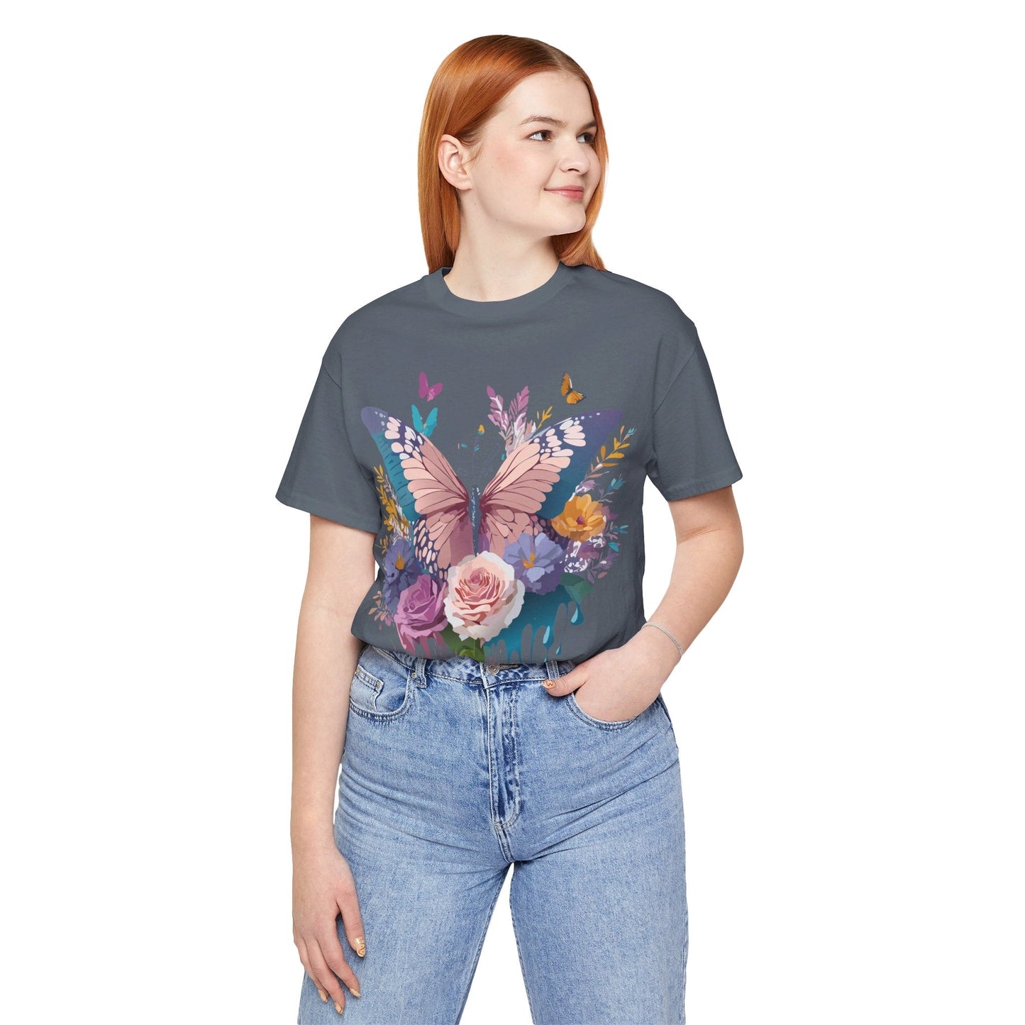 Butterfly Graphic Unisex 100 Cotton Lightweight Vintage Floral Design Jersey Tee 43