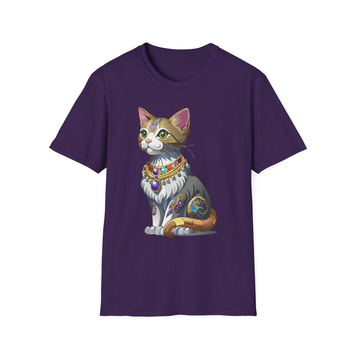 Regal Jewel-Studded Cat T-Shirt | Colorful Crowned Cat Illustration