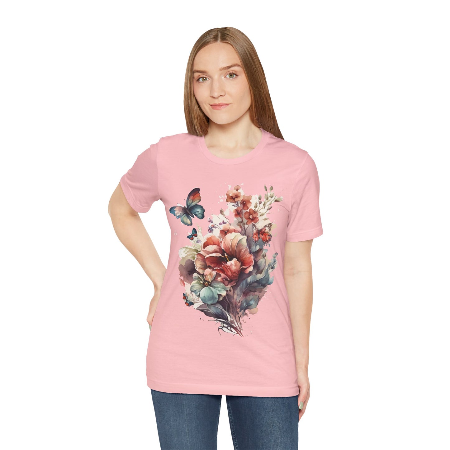 Cotton Tee Shirt with Butterfly Prints