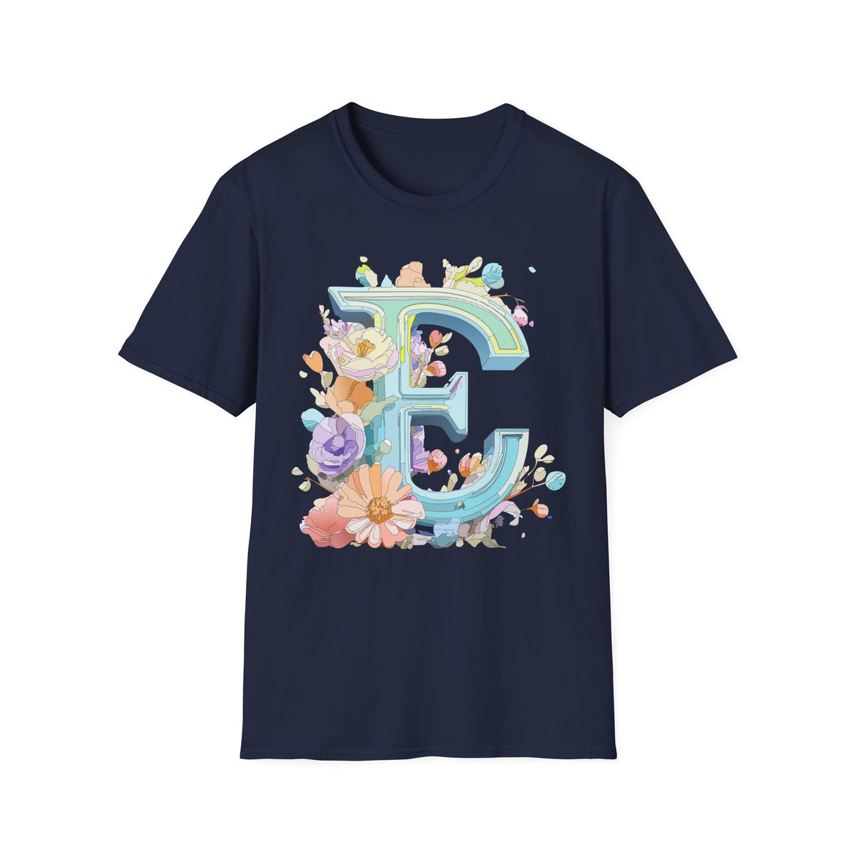 Floral Letter E T-Shirt | Botanical Monogram Tee