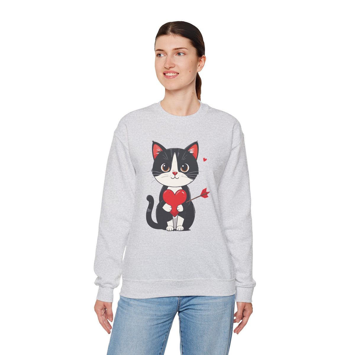 Cat Heart Sweatshirt, Heart Sweatshirt, Cat Sweatshirt, Valentine's Day Sweatshirt, 50/50 Cotton-Poly Animal Sweatshirt 103