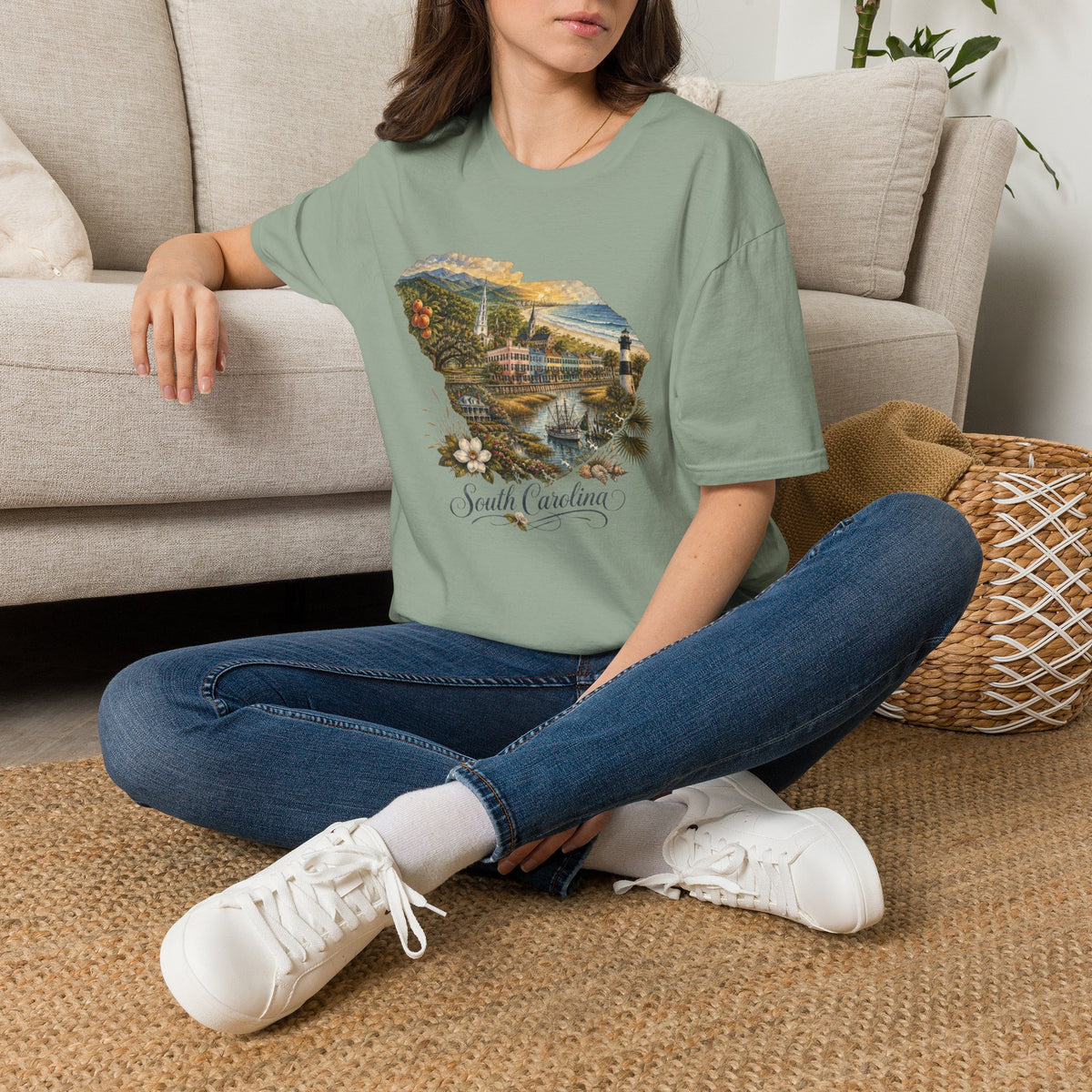 South Carolina State Travel Tourist Graphic Design Unisex 100 Cotton Gildan T-Shirt