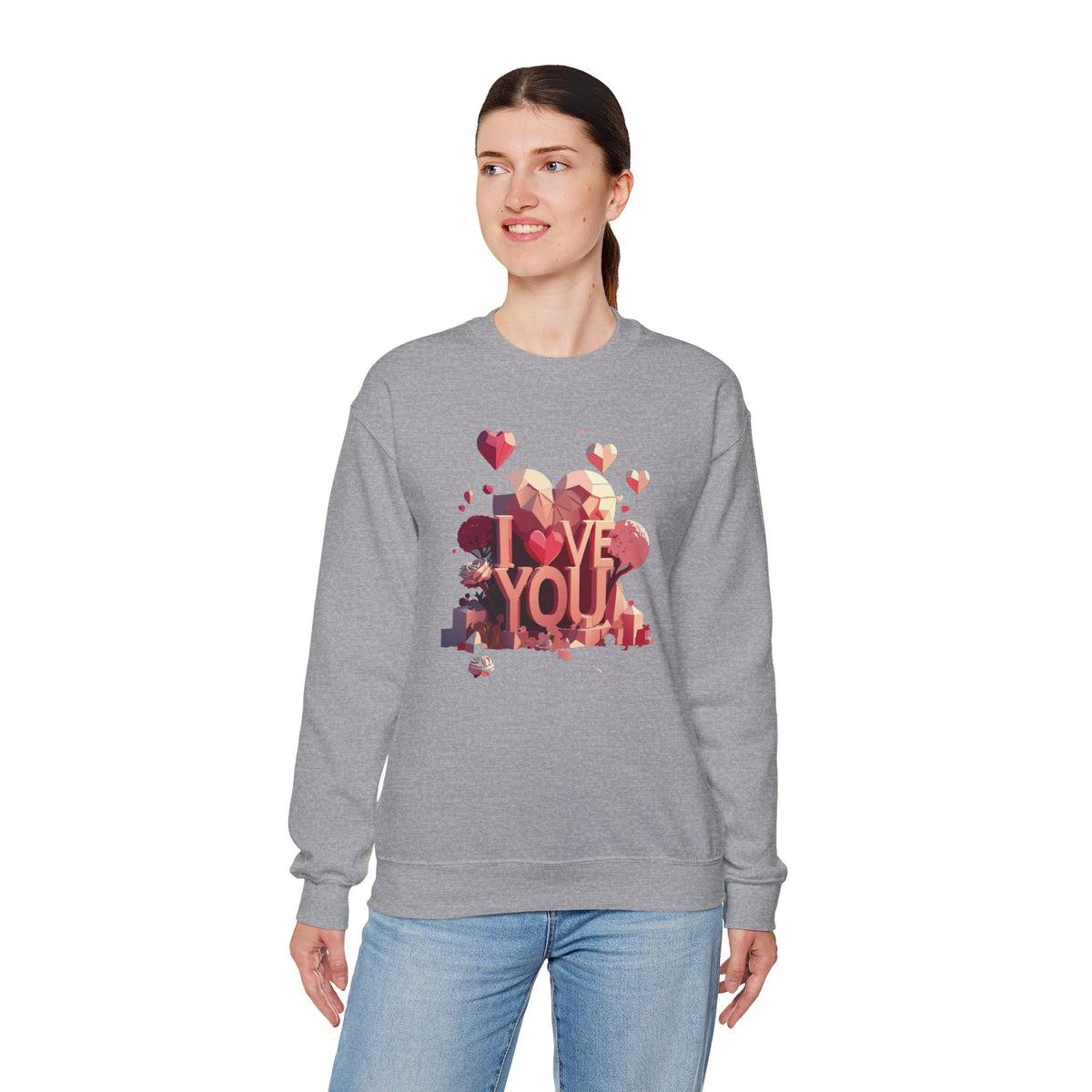 Unisex Big Heart Love Sweatshirt, Love Heart Sweatshirt, Floral Love Sweatshirt, 50/50 Cotton-Poly Valentine's Day Sweatshirt 10