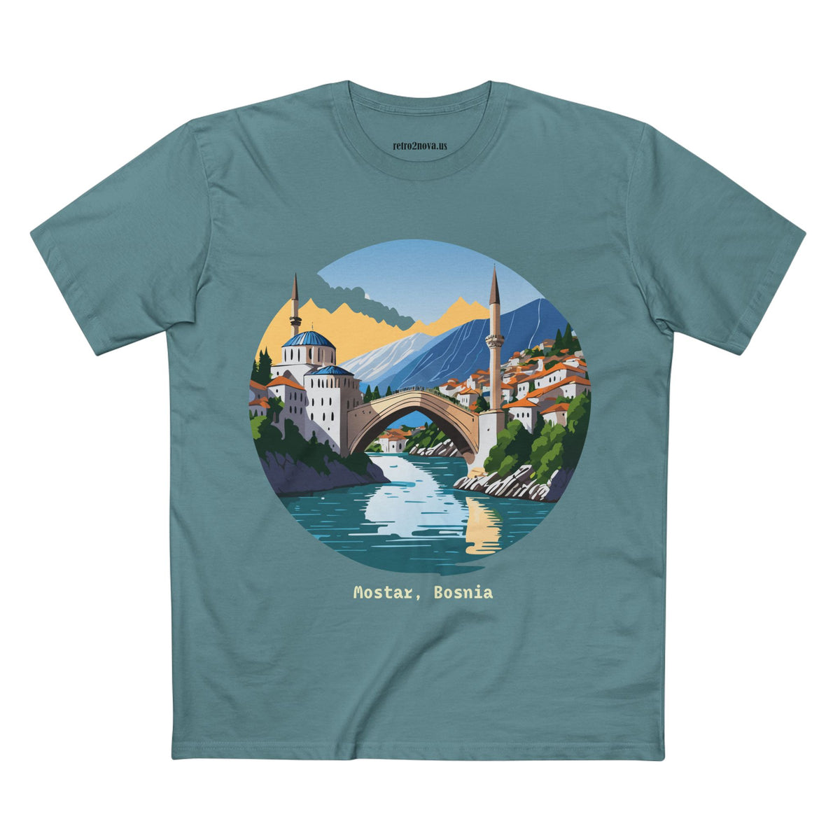 Mostar Bosnia Illustration T-Shirt | Stari Most Bridge Circle Design
