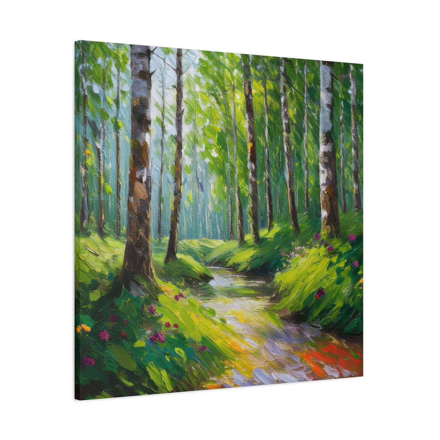 Summer Forest Print Canvas, Oil Paint Print 20x20, 24x24, 30x30, 32x32, 36x36 Art Design Print Pine-Wood Inner Frame MC-85