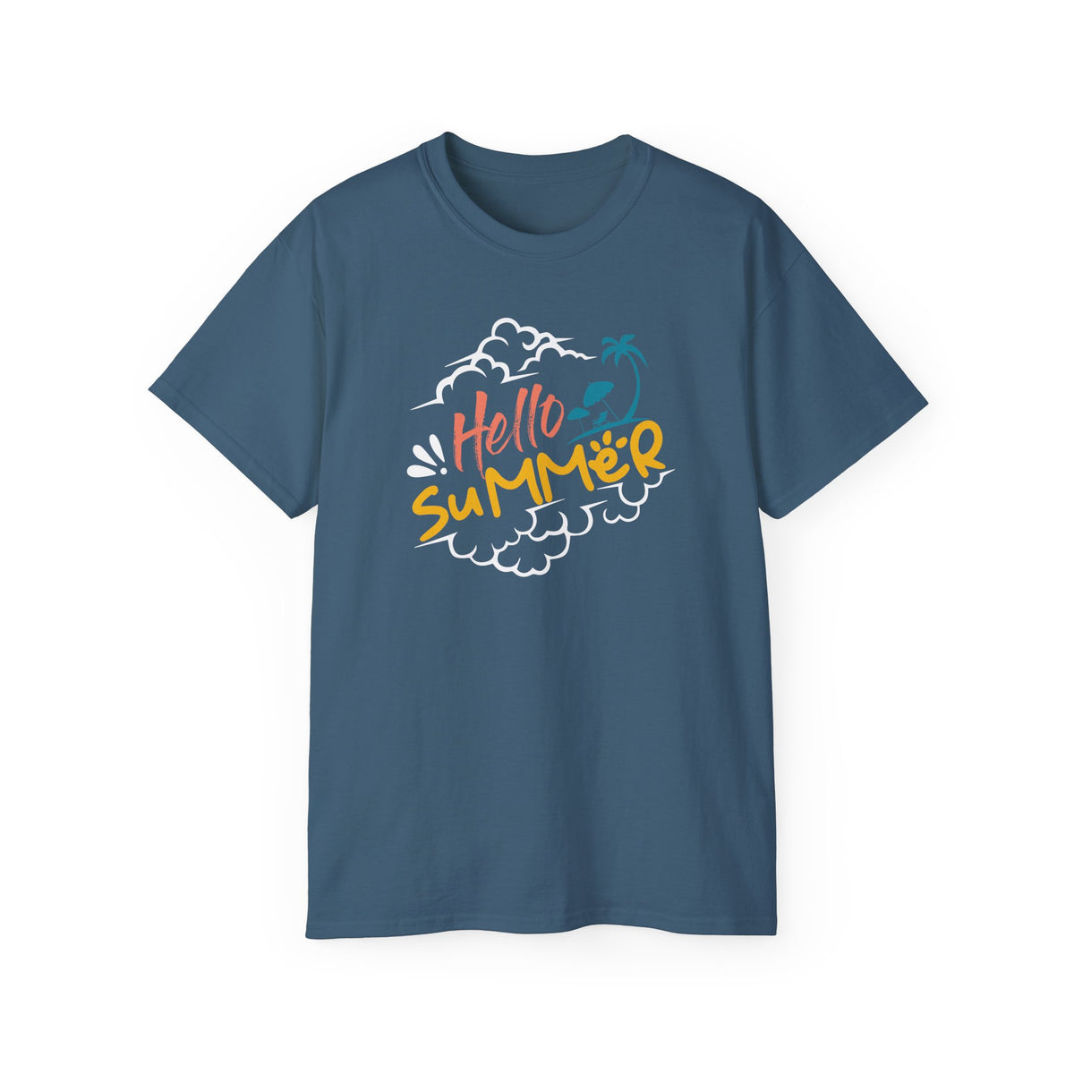 Hello Summer palm graphic Tee | beach vibes, tropical script, casual summer top