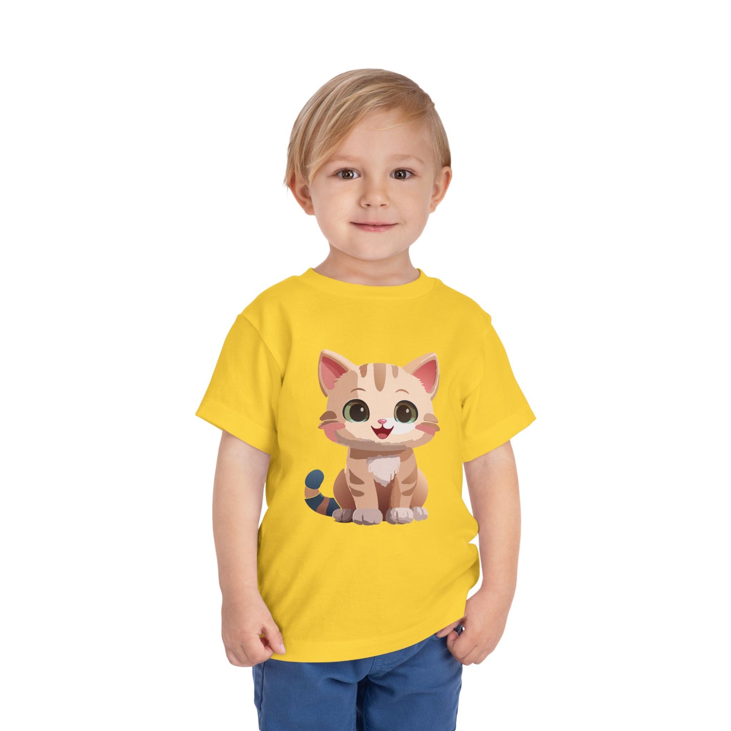 Bonita camiseta de manga corta para niños pequeños con gato: adorable camiseta con gráfico de gatito para niños (2 a 5 años)