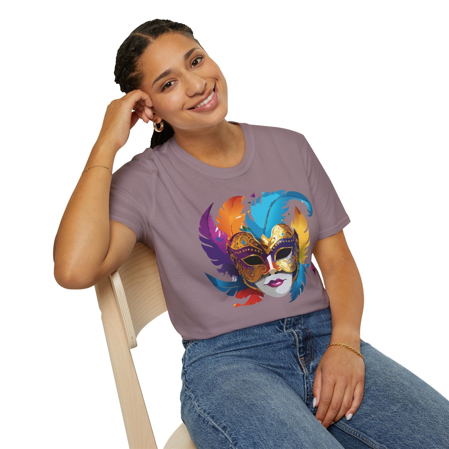 Mask Tee Shirt Unisex Short Sleeve Cotton Tee Art Design Masquerade Gildan Softstyle 64000