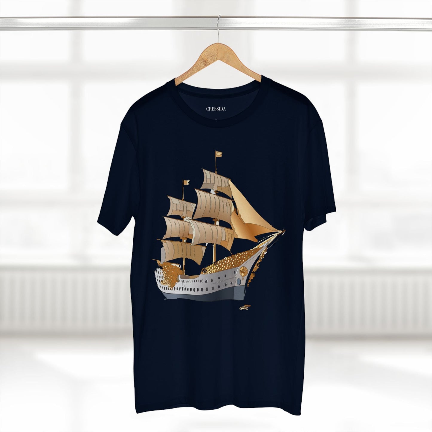 Ship Graphic Unisex 100 Cotton T-Shirt with Gold Frigate Art Design 25