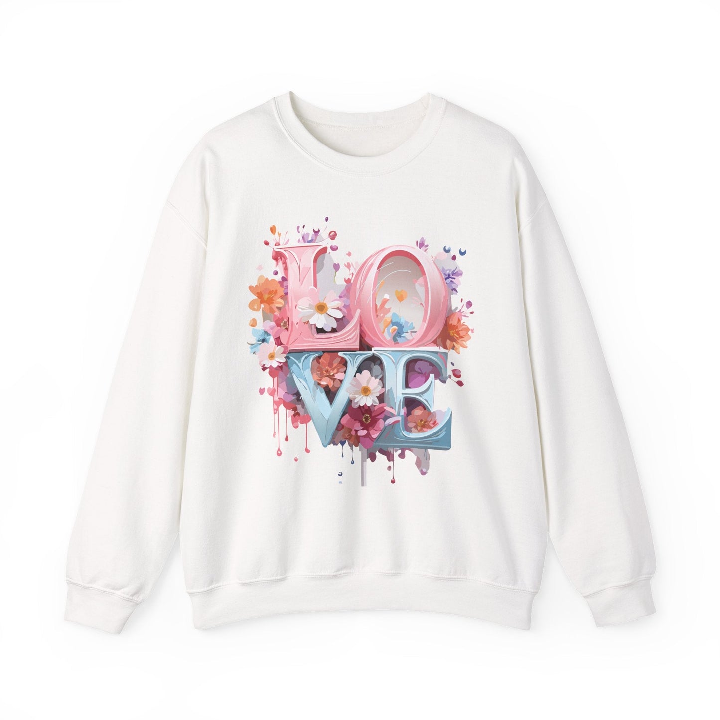 Floral Love Sweatshirt Unisex Love Flower Valentines Day Crewneck Gildan 18000 50 50 Cotton Polyester