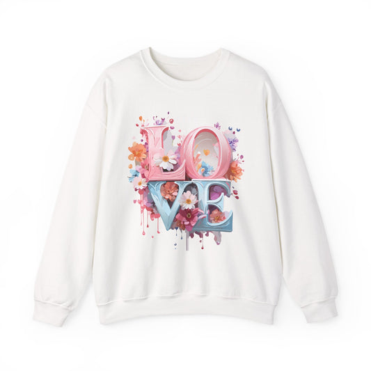 Floral Love Sweatshirt Unisex Love Flower Valentines Day Crewneck Gildan 18000 50 50 Cotton Polyester