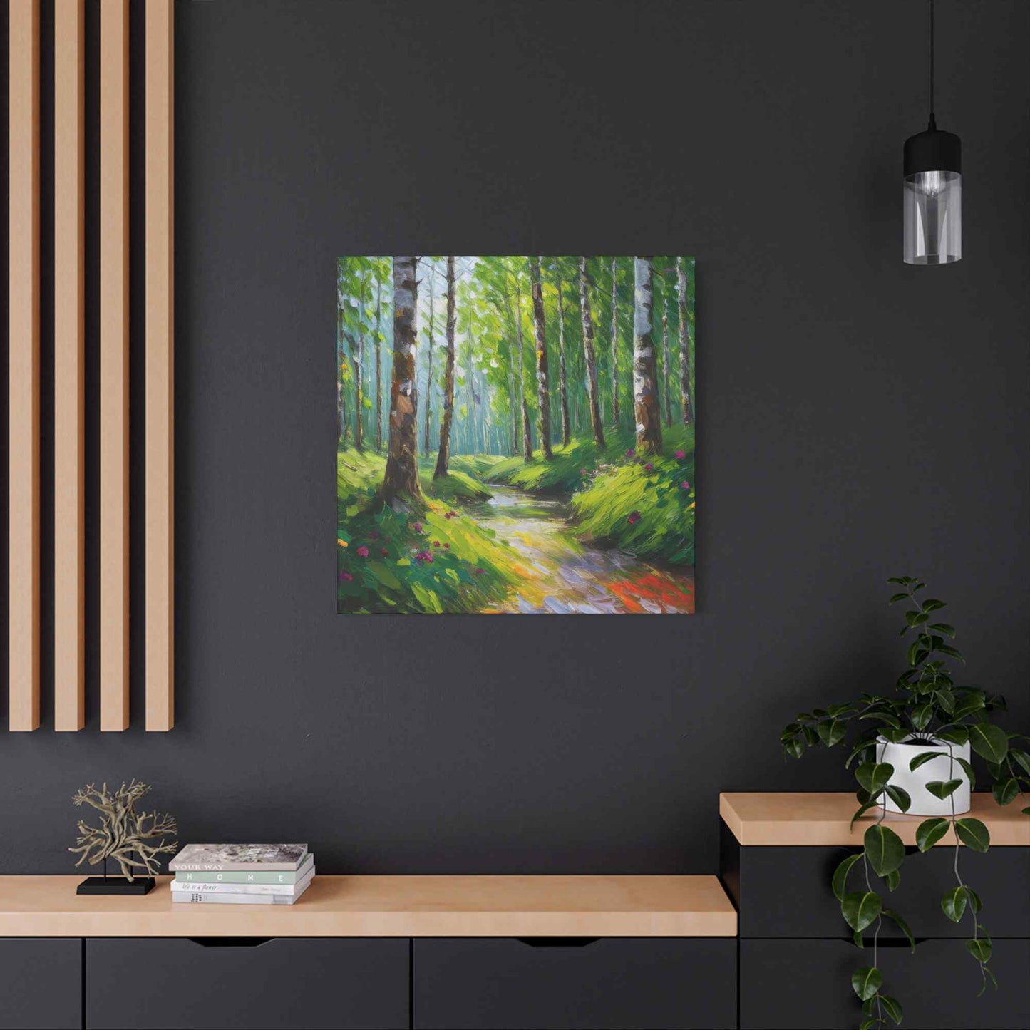 Summer Forest Print Canvas, Oil Paint Print 20x20, 24x24, 30x30, 32x32, 36x36 Art Design Print Pine-Wood Inner Frame MC-85